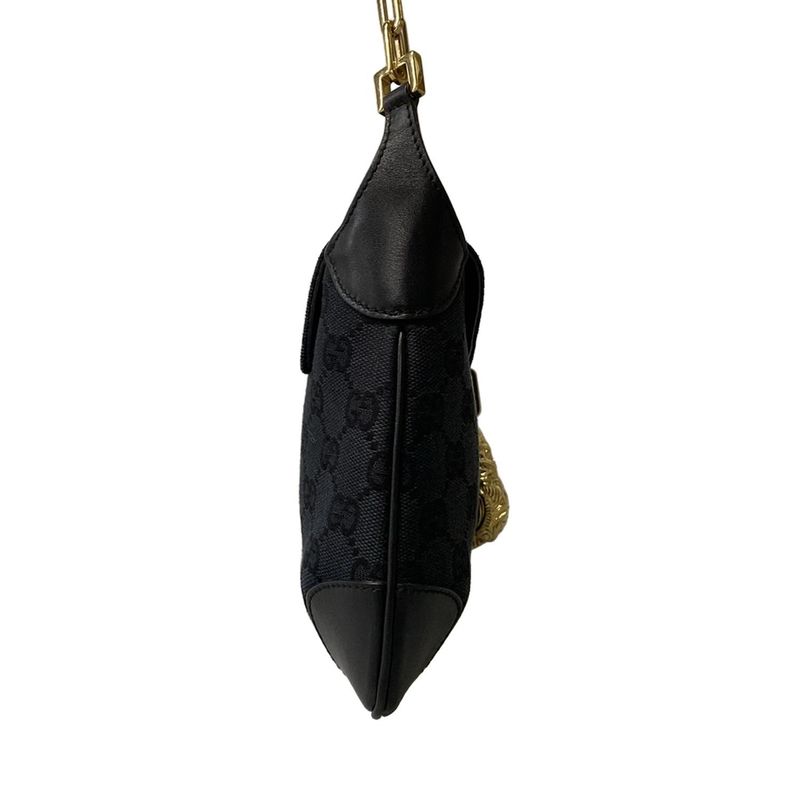 Gucci Shoulder Bag GG Pattern Black Leather