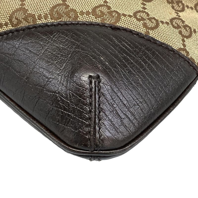 Gucci Shoulder Bag GG Pattern Horsebit Sherry Dark Brown Beige Multi Leather