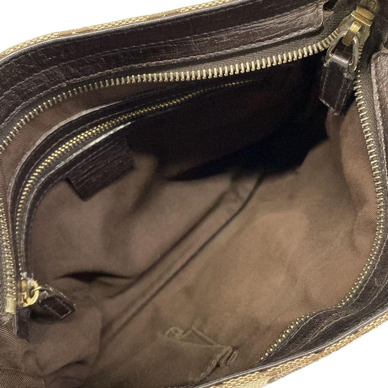 Gucci Shoulder Bag GG Pattern Horsebit Sherry Dark Brown Beige Multi Leather