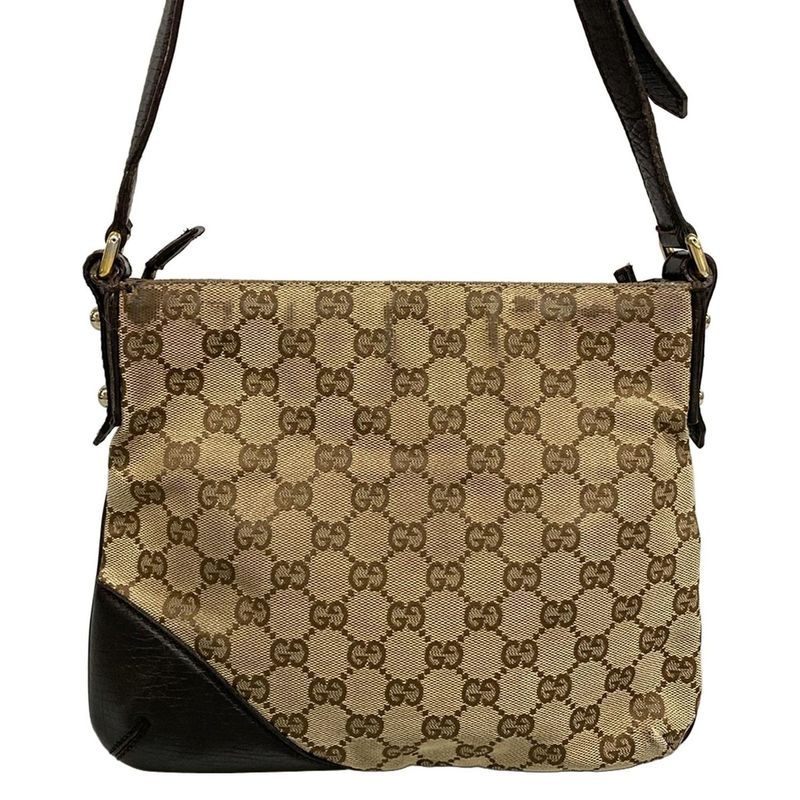 Gucci Shoulder Bag GG Pattern Horsebit Sherry Dark Brown Beige Multi Leather