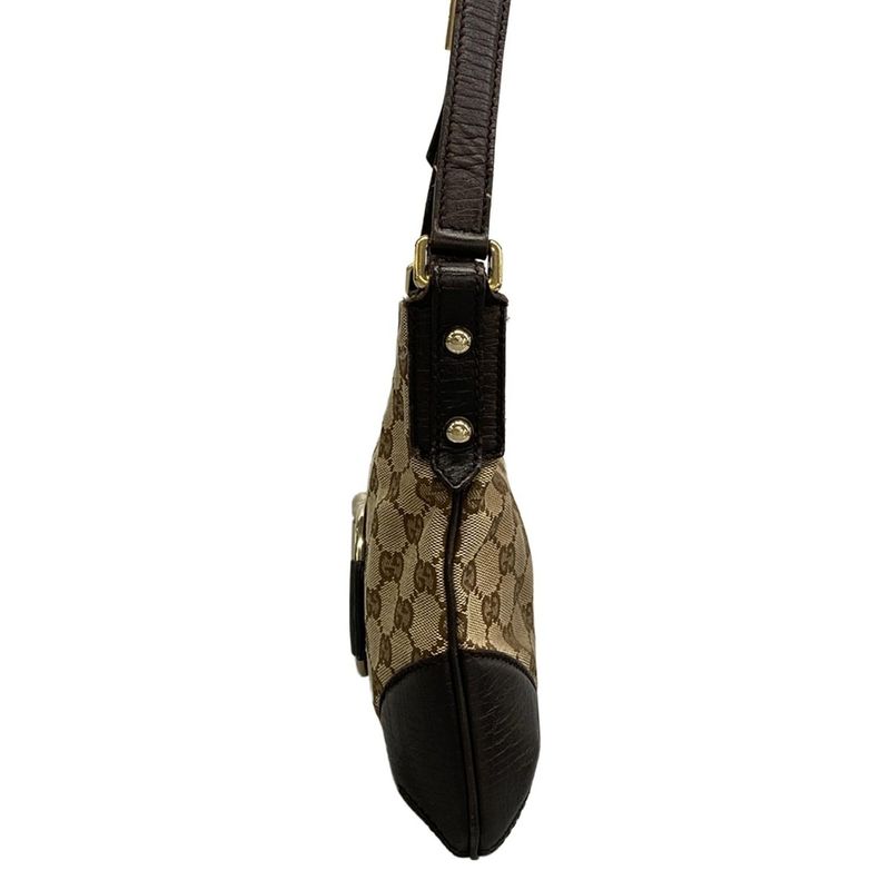Gucci Shoulder Bag GG Pattern Horsebit Sherry Dark Brown Beige Multi Leather