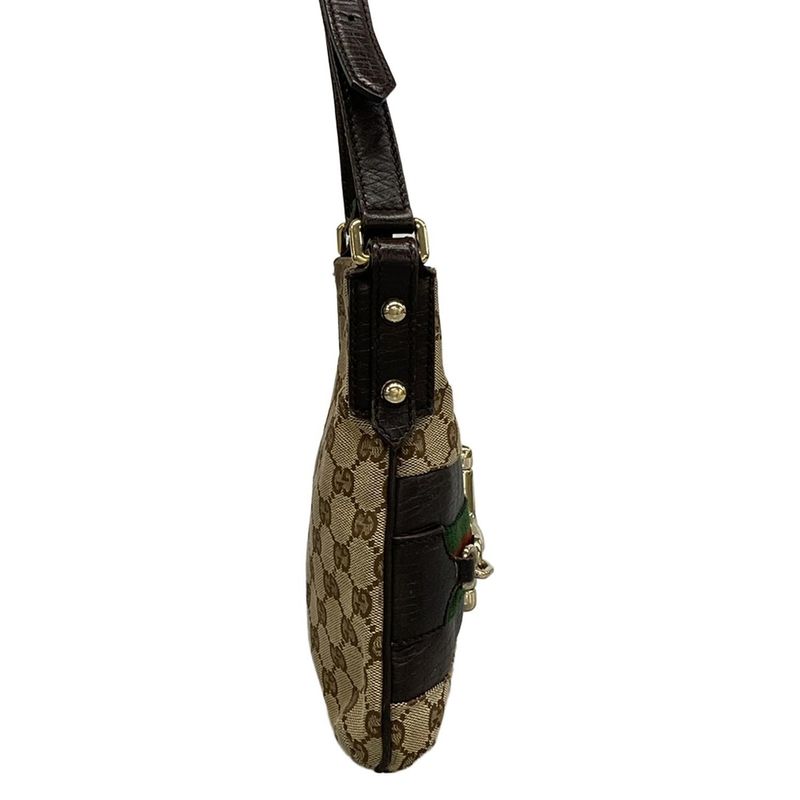 Gucci Shoulder Bag GG Pattern Horsebit Sherry Dark Brown Beige Multi Leather