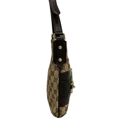 Gucci Shoulder Bag GG Pattern Horsebit Sherry Dark Brown Beige Multi Leather