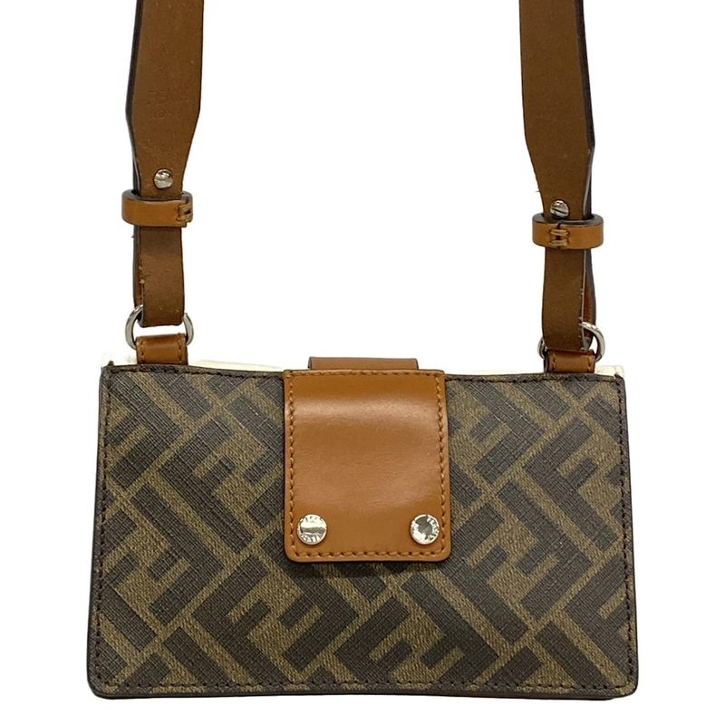 Fendi Shoulder Bag Baguette Slim Zucca Pattern Dark Brown Ivory Multi 2-Way