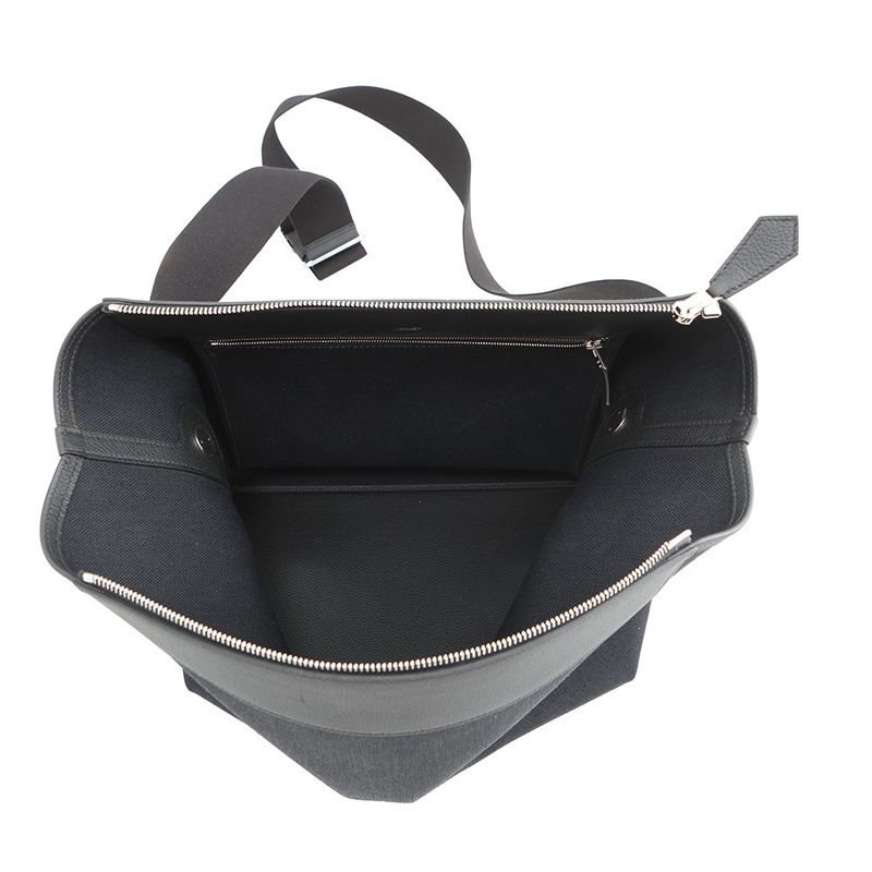 Hermes Shoulder Bag Black Silver Toile Ash Taurillon Legato