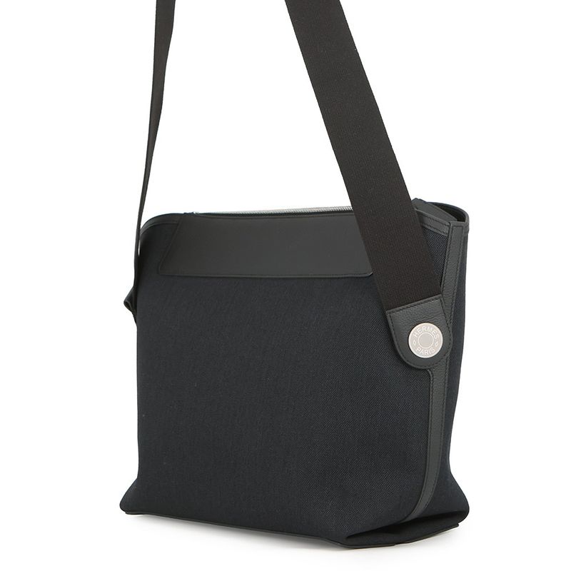 Hermes Shoulder Bag Black Silver Toile Ash Taurillon Legato