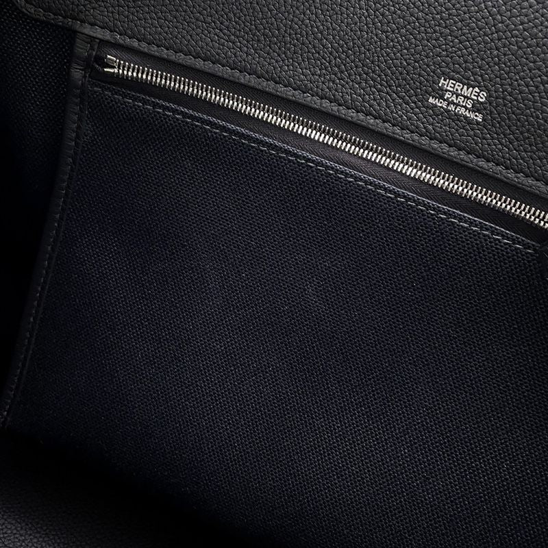 Hermes Shoulder Bag Black Silver Toile Ash Taurillon Legato