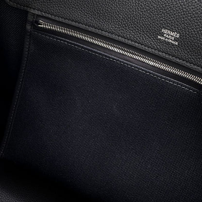 Hermes Shoulder Bag Black Silver Toile Ash Taurillon Legato