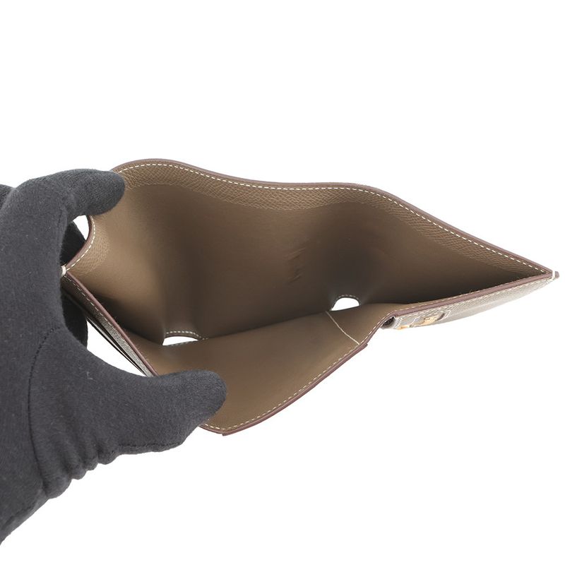 Hermes Trifold Wallet Bearn Combination Etoupe Gold Epsom