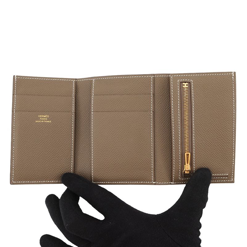 Hermes Trifold Wallet Bearn Combination Etoupe Gold Epsom
