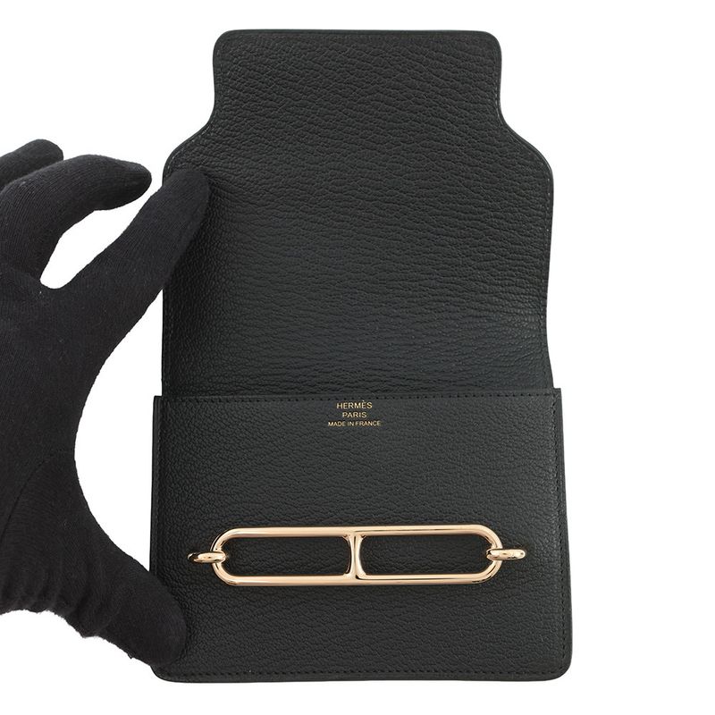 Hermes Wallet Roulis Slim Black Gold Chevre Misor