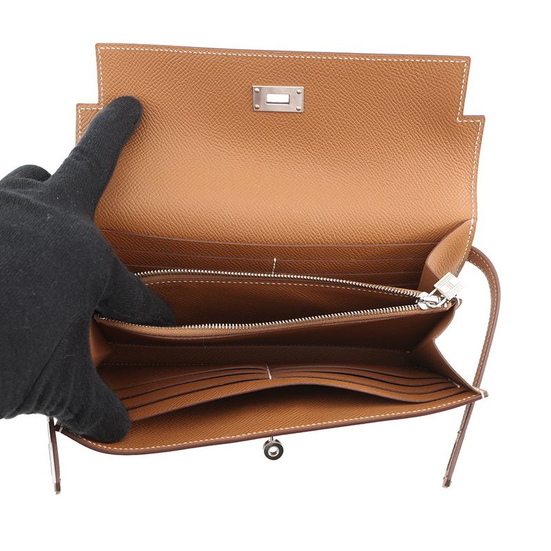 Hermes Wallet Kelly Long Gold Silver Epsom