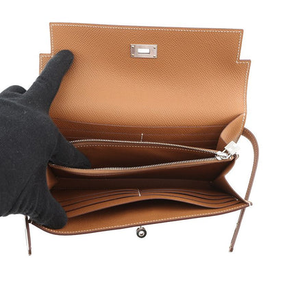 Hermes Wallet Kelly Long Gold Silver Epsom