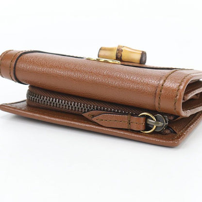 Gucci Compact Wallet Bamboo Diana Trifold with Coin Purse Leather