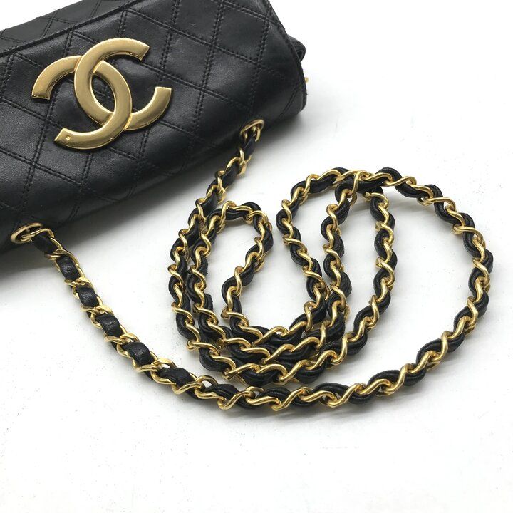 Chanel Big CC Logo Bicolor Lambskin Chain Shoulder Bag Black Purse