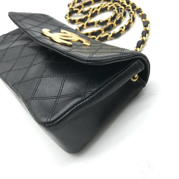 Chanel Big CC Logo Bicolor Lambskin Chain Shoulder Bag Black Purse
