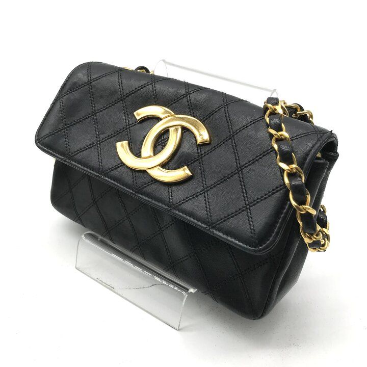 Chanel Big CC Logo Bicolor Lambskin Chain Shoulder Bag Black Purse