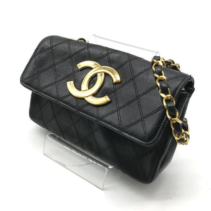 Chanel Big CC Logo Bicolor Lambskin Chain Shoulder Bag Black Purse