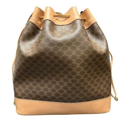 Celine Macadam Drawstring Brown Leather Shoulder Bag