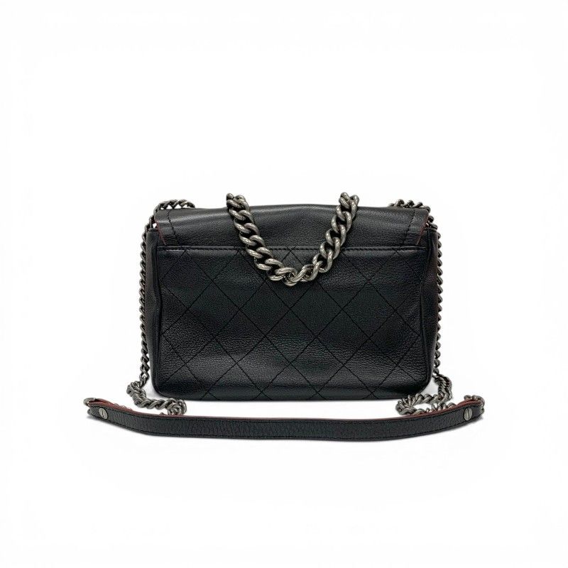 Chanel Shoulder Bag Black Red Silver Axic CC Logo Quilted Turnlock Single Flap
