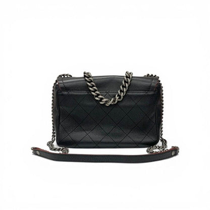 Chanel Shoulder Bag Black Red Silver Axic CC Logo Quilted Turnlock Single Flap
