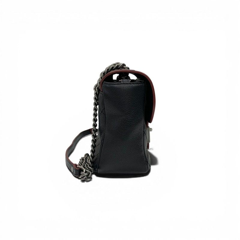 Chanel Shoulder Bag Black Red Silver Axic CC Logo Quilted Turnlock Single Flap
