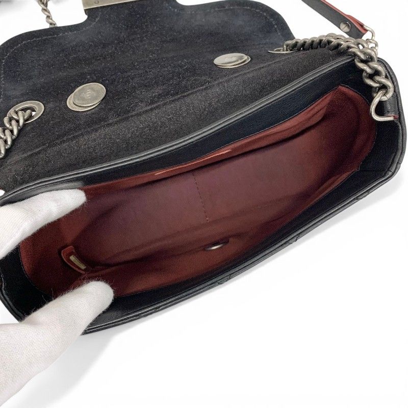 Chanel Shoulder Bag Black Red Silver Axic CC Logo Quilted Turnlock Single Flap