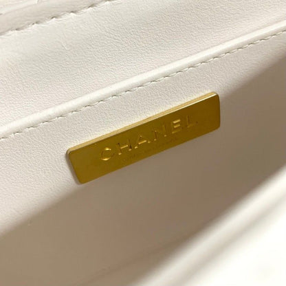 Chanel Shoulder Bag White Gold Quilted Small Flap Top Handle Turnlock CC Logo