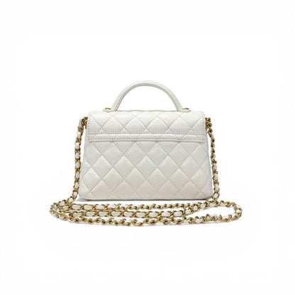 Chanel Shoulder Bag White Gold Quilted Small Flap Top Handle Turnlock CC Logo