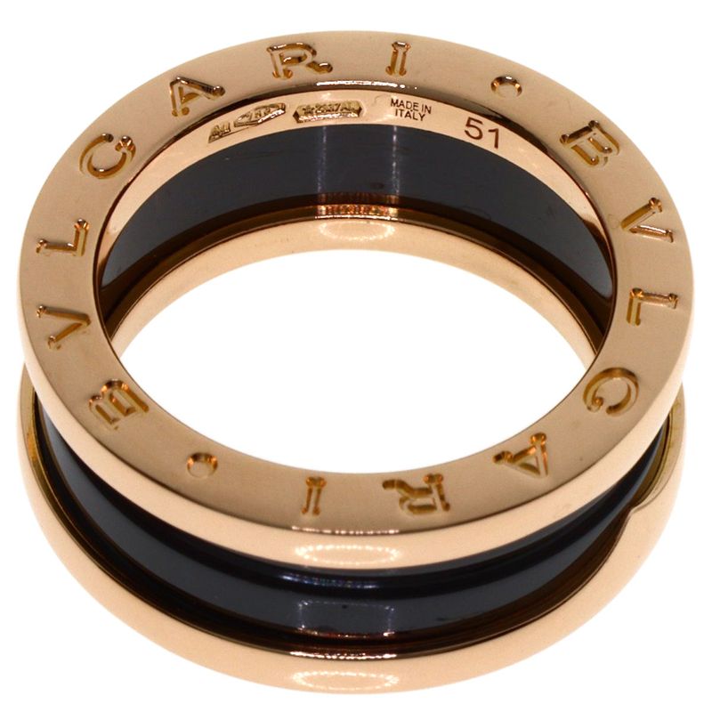 Bvlgari B-zero One Band Black Ceramic 51 Ring 18k Pink Gold