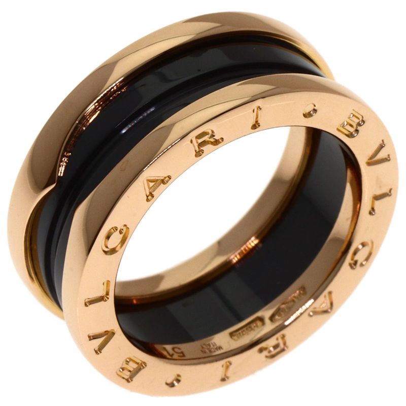 Bvlgari B-zero One Band Black Ceramic 51 Ring 18k Pink Gold