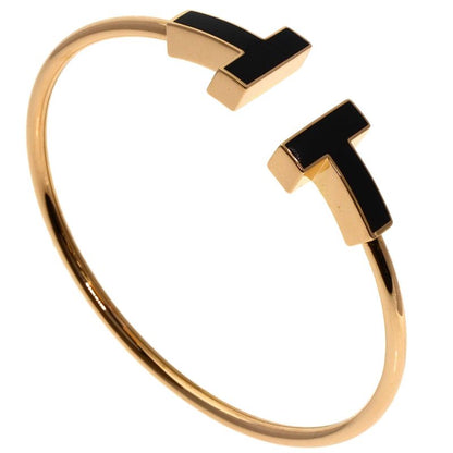 Tiffany & Co T Wire Wide Onyx XL Bracelet 18k Pink Gold