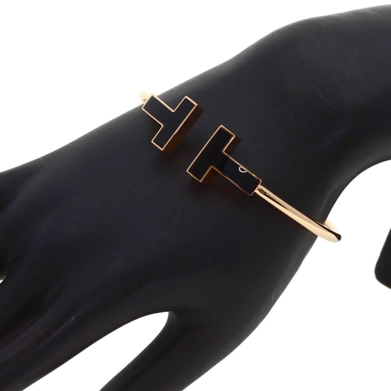 Tiffany & Co T Wire Wide Onyx XL Bracelet 18k Pink Gold