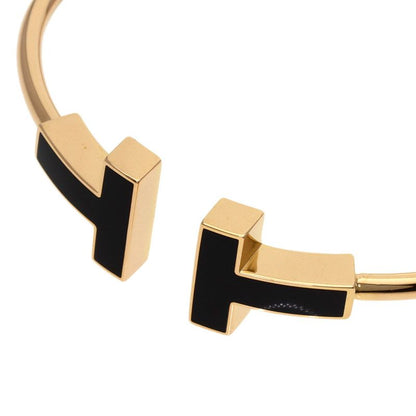 Tiffany & Co T Wire Wide Onyx XL Bracelet 18k Pink Gold