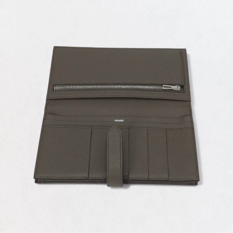 Hermes Bearn Souffle Wallet Etain Gray Silver Veau Epsom