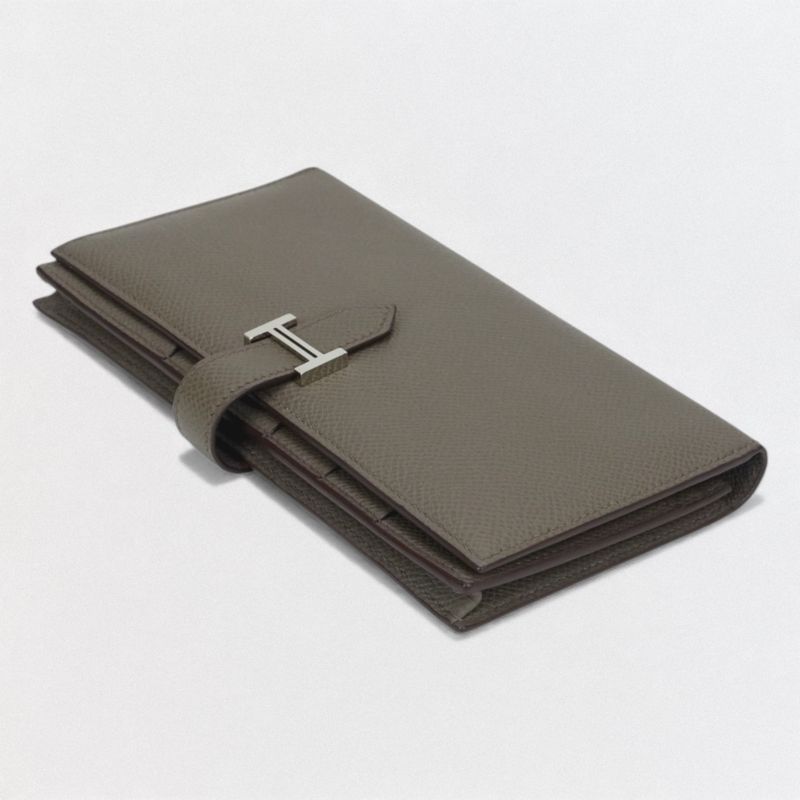 Hermes Bearn Souffle Wallet Etain Gray Silver Veau Epsom