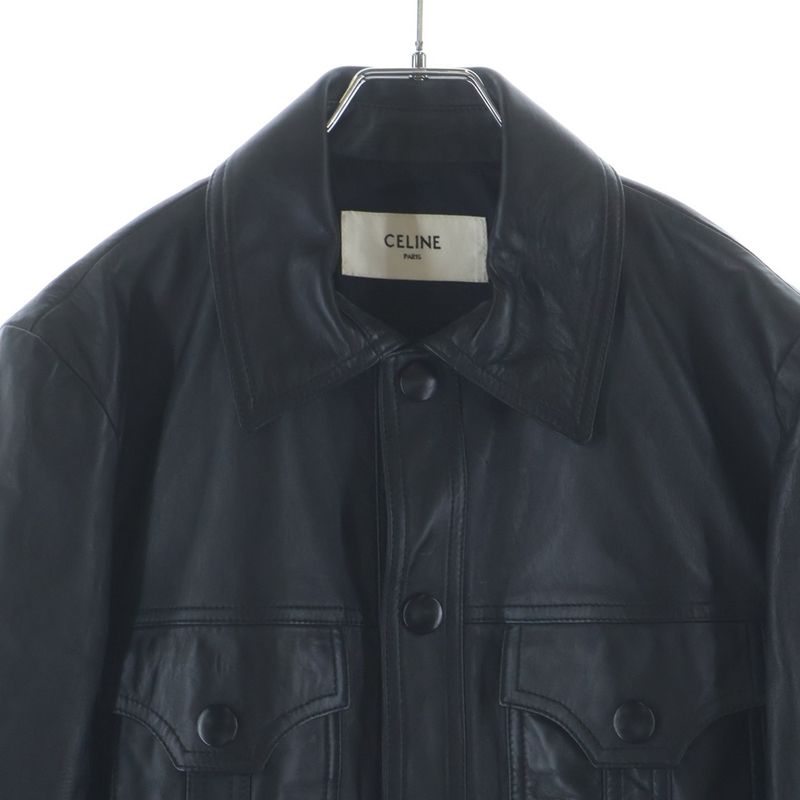 Celine Aviator Soft Drum Lambskin Leather Jacket Black