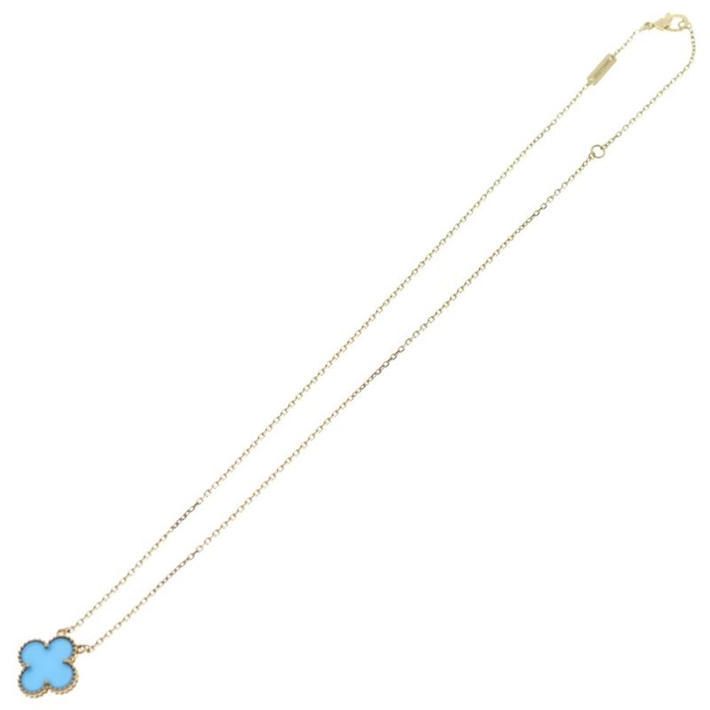 Van Cleef & Arpels Vintage Alhambra Blue Agate Necklace Yellow Gold