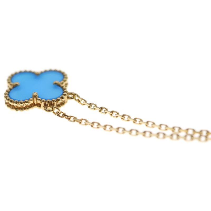 Van Cleef & Arpels Vintage Alhambra Blue Agate Necklace Yellow Gold