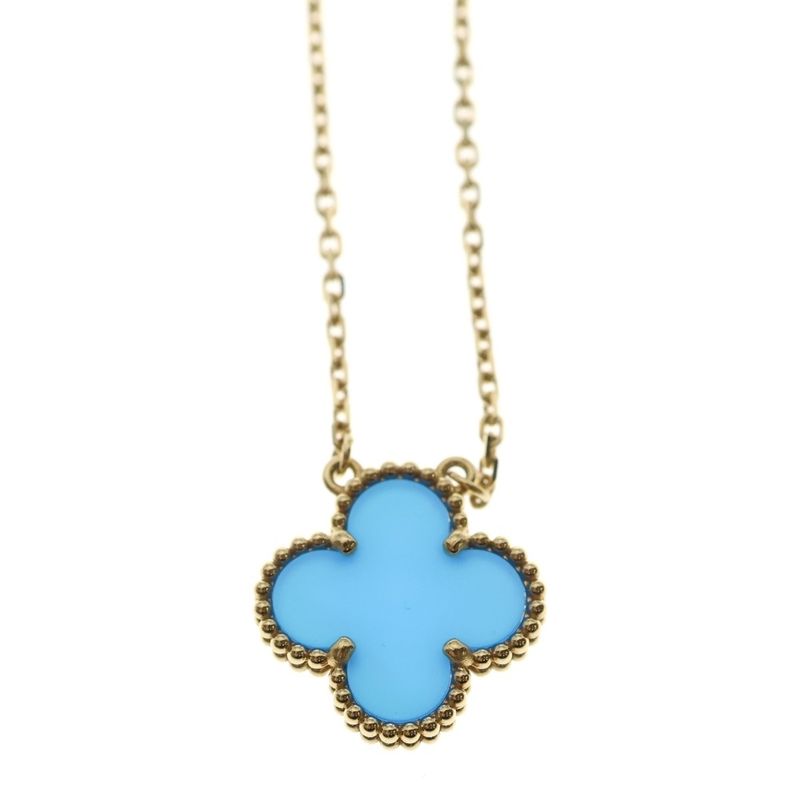 Van Cleef & Arpels Vintage Alhambra Blue Agate Necklace Yellow Gold