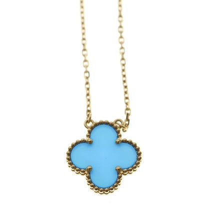 Van Cleef & Arpels Vintage Alhambra Blue Agate Necklace Yellow Gold