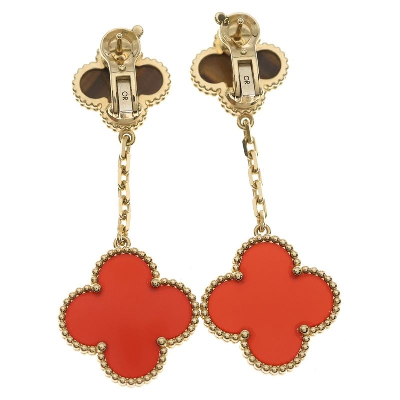 Van Cleef & Arpels Magic Alhambra 2 Motif Carnelian Taiga Eye Earrings