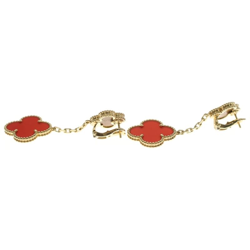 Van Cleef & Arpels Magic Alhambra 2 Motif Carnelian Taiga Eye Earrings