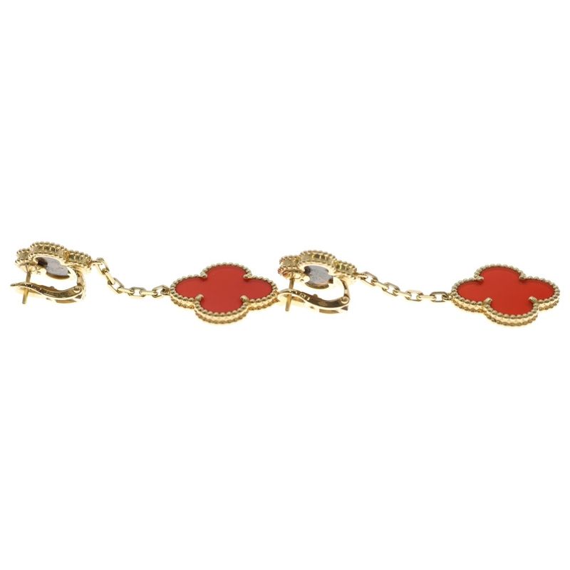 Van Cleef & Arpels Magic Alhambra 2 Motif Carnelian Taiga Eye Earrings