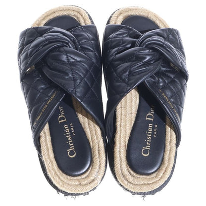 Dior Dtwist Cannage Lambskin Mule Logo Leather Sandals Black Beige