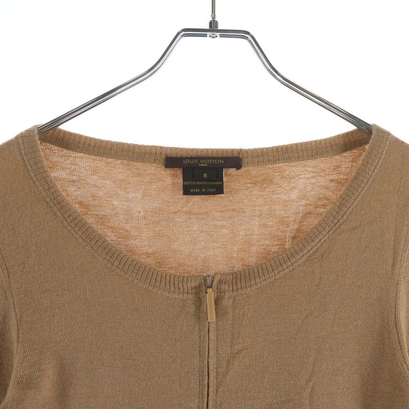 Louis Vuitton Logo Zip Up Cashmere Long Sleeve Cardigan Knit Beige