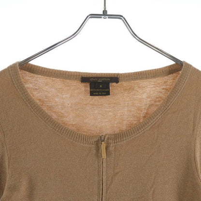 Louis Vuitton Logo Zip Up Cashmere Long Sleeve Cardigan Knit Beige