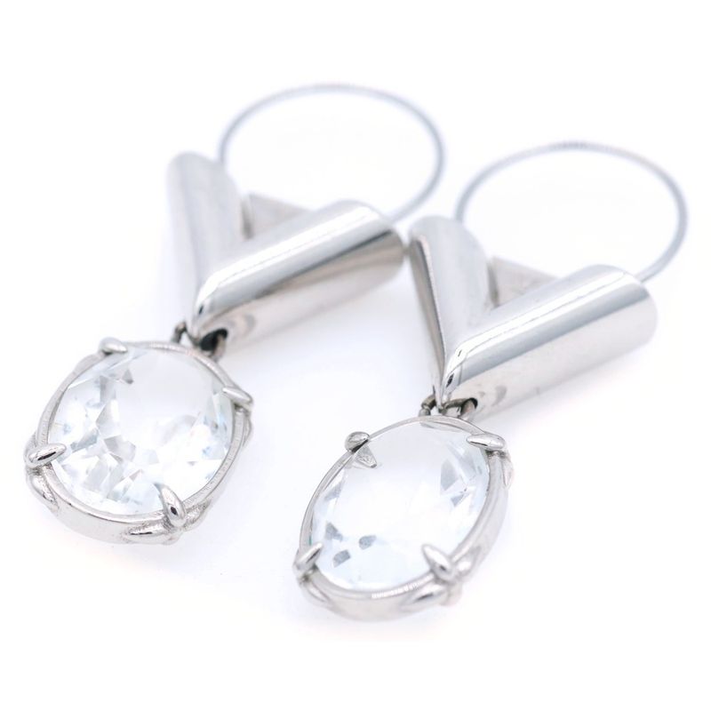 Louis Vuitton Four Palladium Crystal Earrings Silver