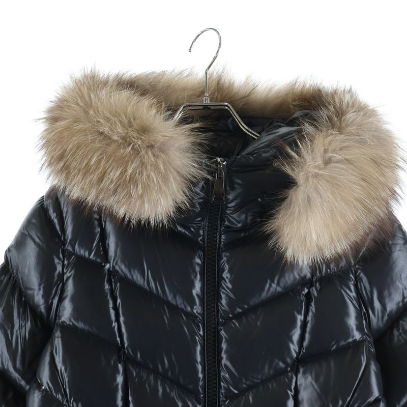 Moncler Fulmarus Patch Logo Fur Hooded Zip Up Long Jacket Coat Black
