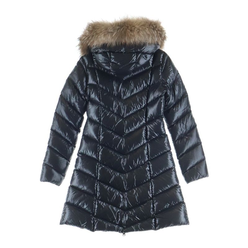 Moncler Fulmarus Patch Logo Fur Hooded Zip Up Long Jacket Coat Black